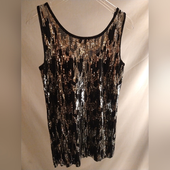 CALVIN KLEIN BLACK & SILVER SEQUIN EMBELLISHED TANK TOP L USA - Picture 2 of 5